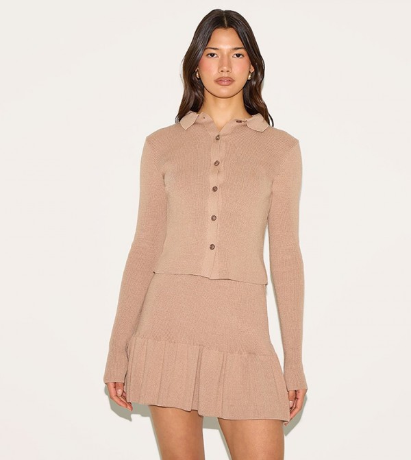 Mocha Button Through Crop Top