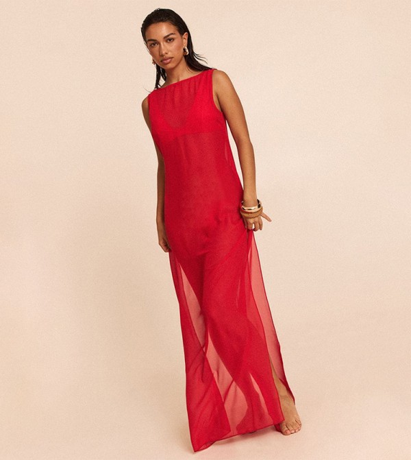 Sheer Sleeveless Beach Maxi Dress