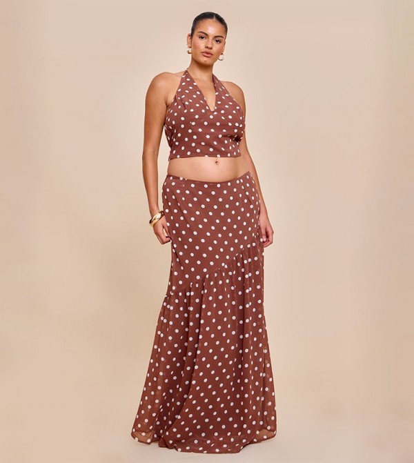 Curve Polka Dots Maxi Skirt