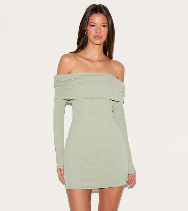 Bardot Ruched Bodycon Dress