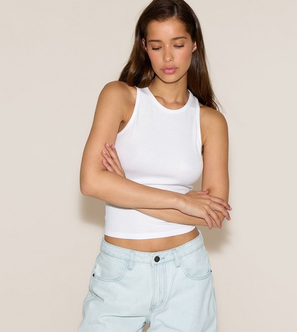 Soft Rib Racer Neck Sleeveless Top