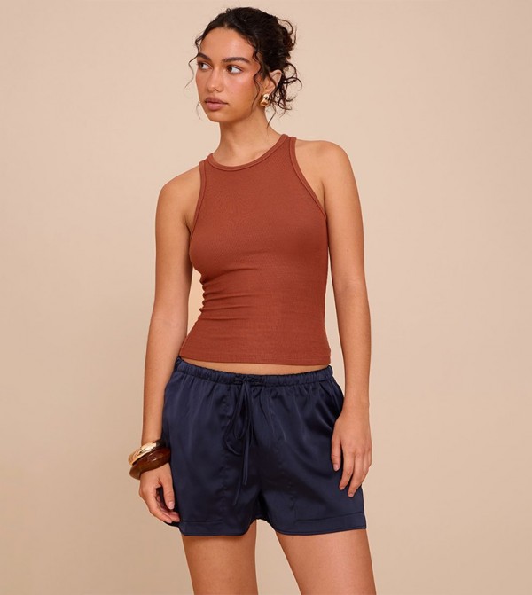 Drawstring Waist Satin Shorts