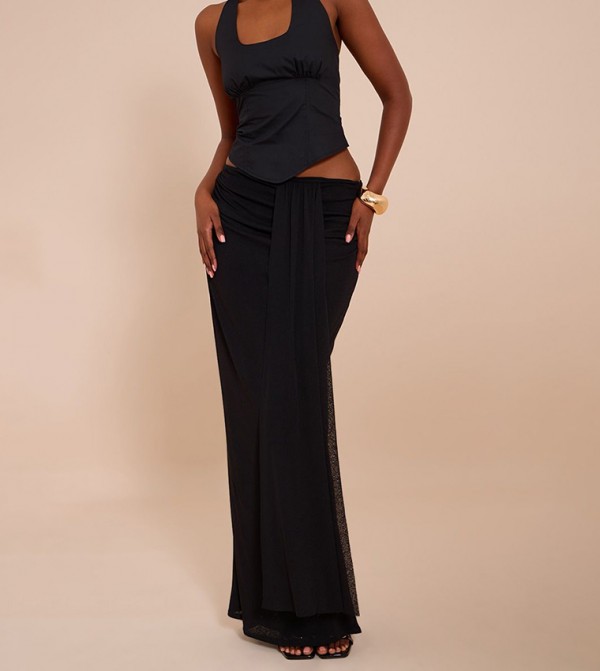 Double Layer Drape Detail Maxi Skirt