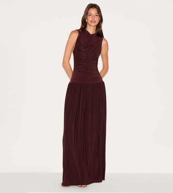 Double Layer Soft Touch Drop Waist Ruched Maxi Dress