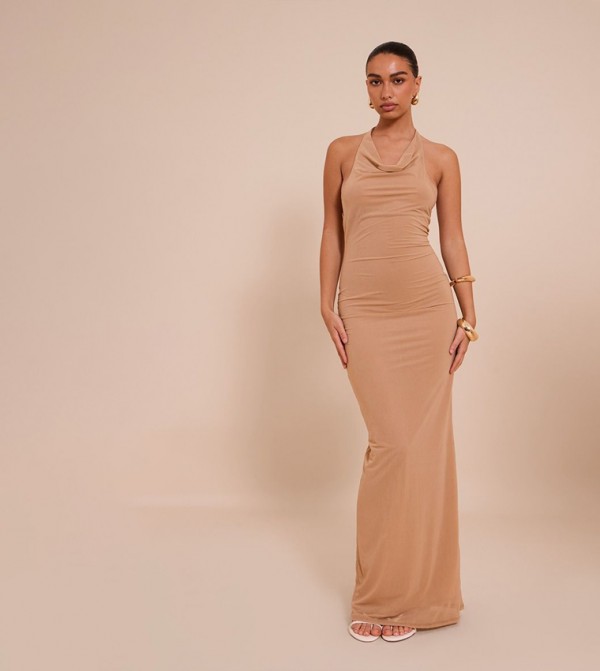 Chiffon Halterneck Low Back Maxi Dress