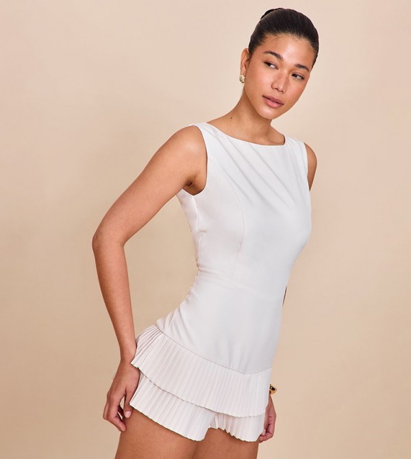 Woven Boat Neck Ruffle Detail Playsuit