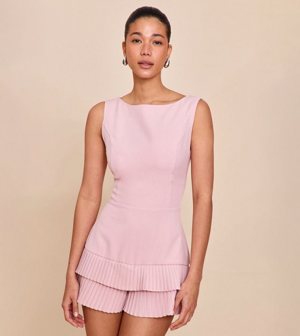 Woven Boat Neck Ruffle Detail Playsuit