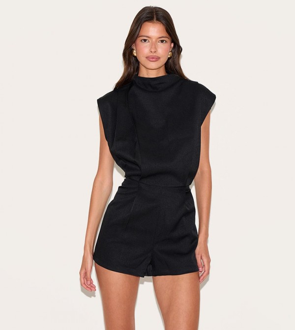 Woven High Neck Cap Sleeves Playsuit