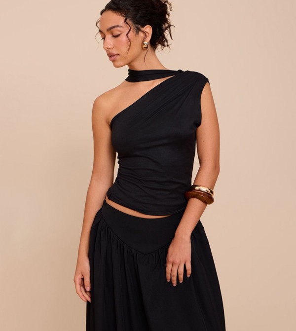 Double Layer Soft Touch Scarf Detail Crop Top