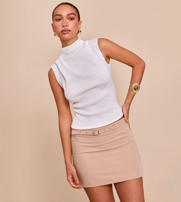 Textured Ruched Detail Sleeveless Crop Top