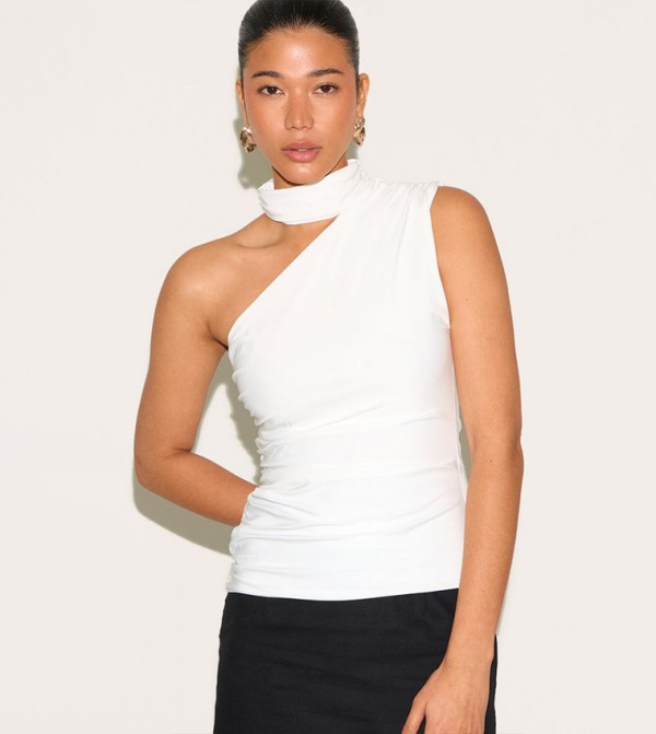 Double Layer Neck Detail Ruched Detail Top
