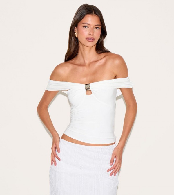 Double Layer Slinky Trim Detail Bardot Top