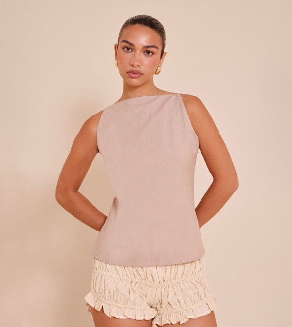 Linen Blend Back Detail Sleeveless Top