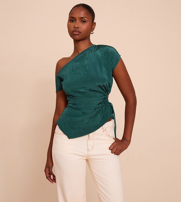Crinkle Matte Satin Cut-Out Top