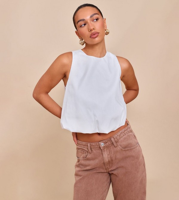 Bubble Hem Sleeveless Crop Top