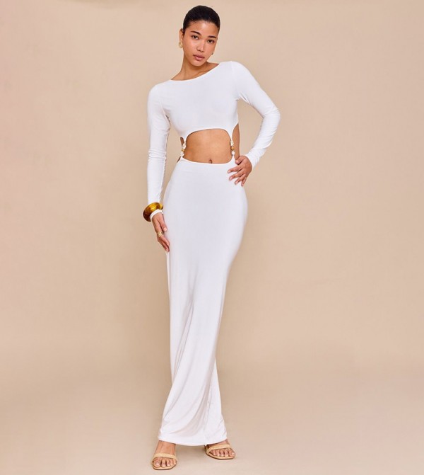 Double Slinky Trim Detail Cut Out Maxi Dress