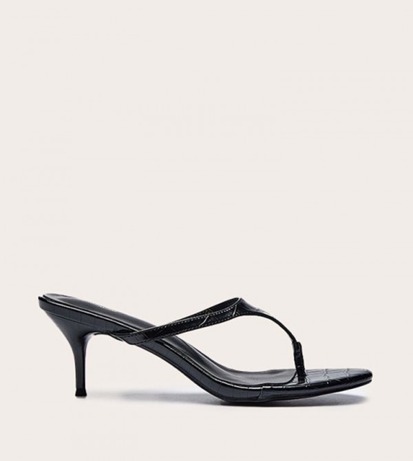 Croc PU High Vamp Toe Thong Heel Sandals