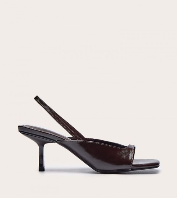 PU Square Toe Slingback Heel Sandals