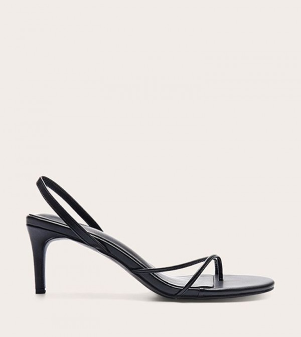 PU Double Strap Round Toe Heel Sandals