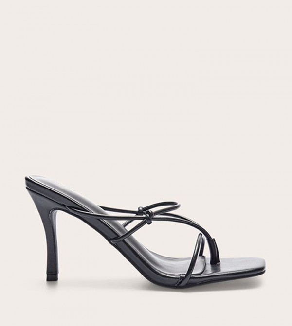 PU Square Toe Thong Knotted Heel Sandals