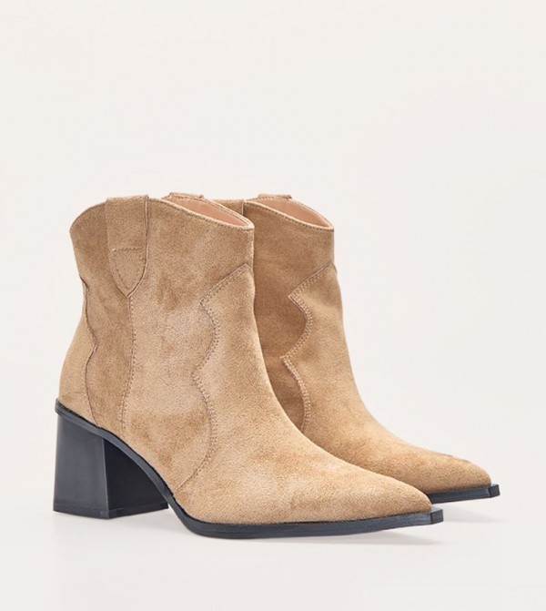 Faux Suede Point Toe Block Heel Ankle Boots