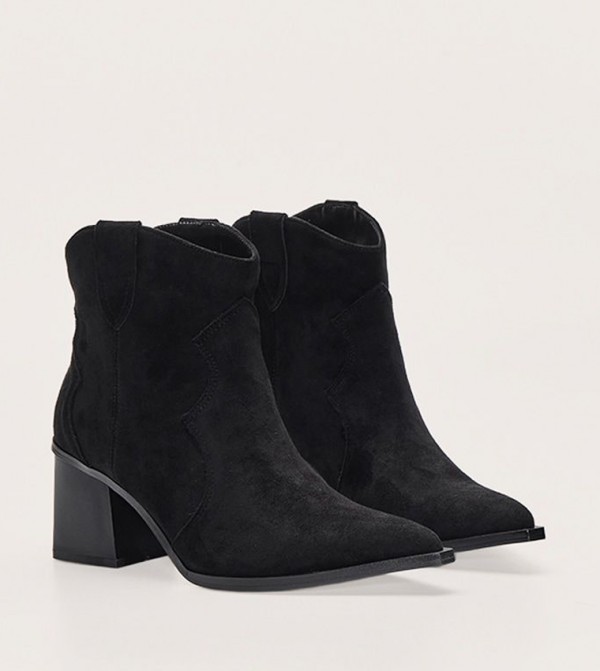 Faux Suede Point Toe Block Heel Ankle Boots