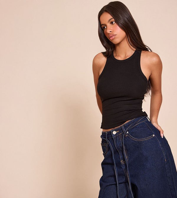 Petite Soft Rib Racer Neck Vest Top