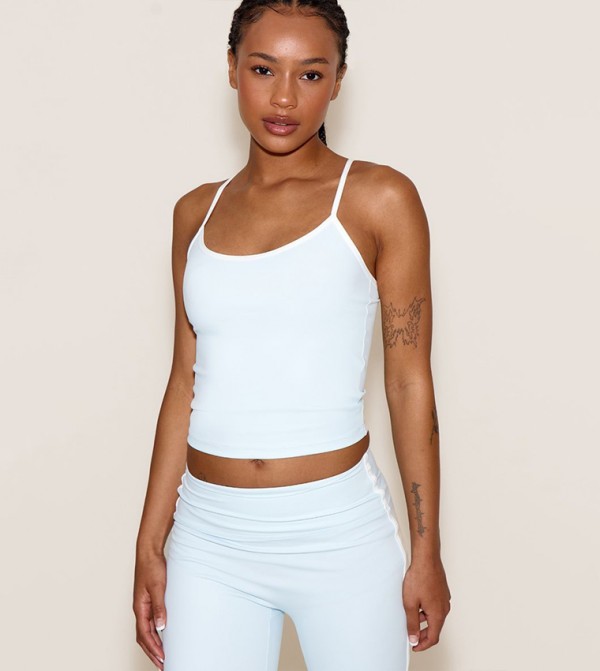 Petite Sculpt Contrast Detail Strappy Gym Top