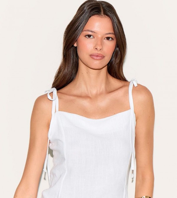 Linen Look Tie Strappy Cami Top
