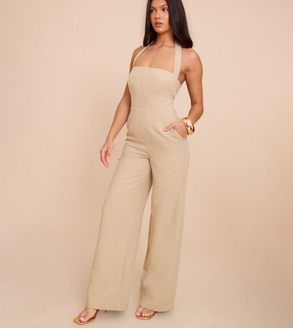 Premium Woven Halterneck Straight Leg Jumpsuit