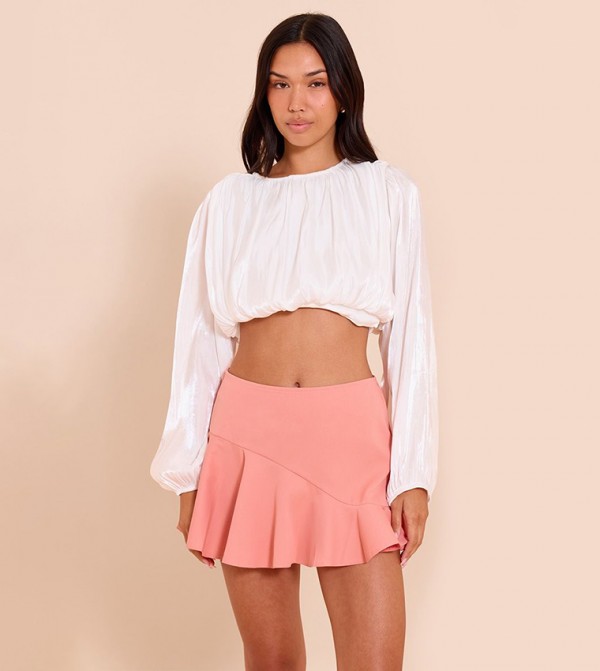 High Waist Scalloped Edge Mini Skirt