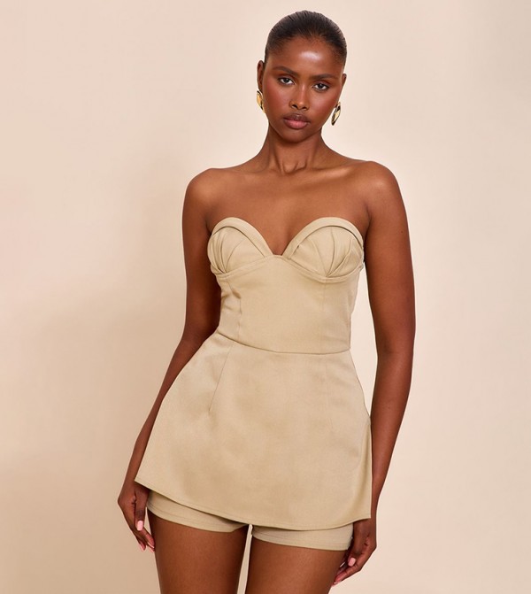 Woven Bust Cup Detail Peplum Playsuit