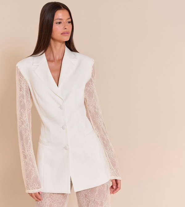Sheer Lace Panel Blazer