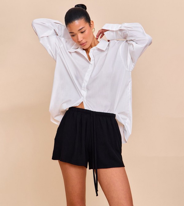 Linen Look Floaty Drawstring Waist Shorts