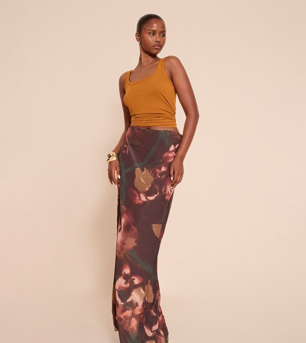 Abstract Print Chiffon Maxi Skirt