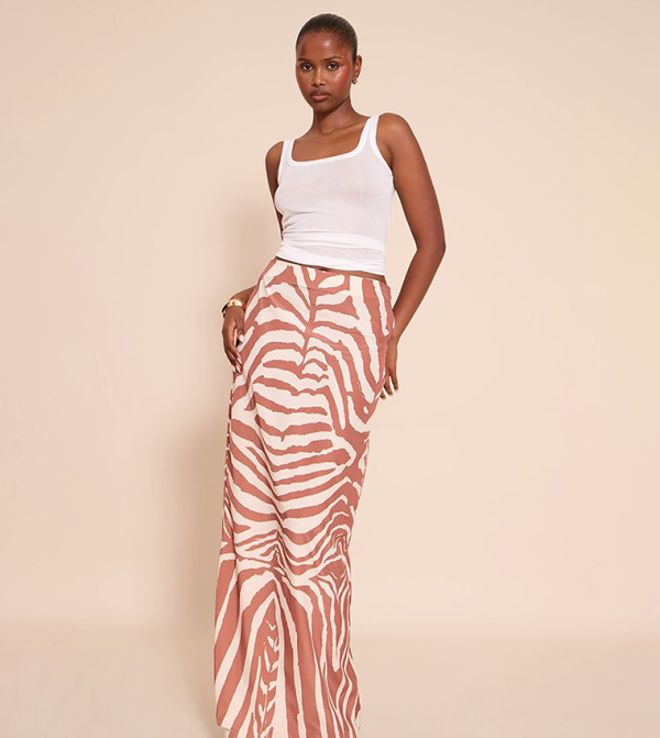 Zebra Print Chiffon Maxi Skirt