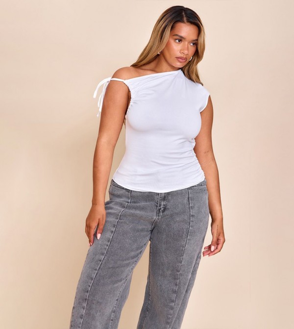 Shape Tie Ruched Shoulder Top