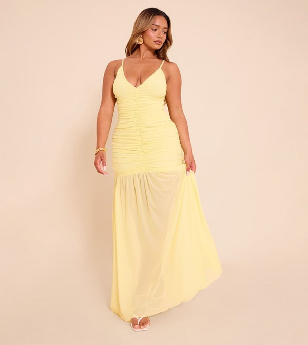 Shape Ruched Front Dropped Hem Maxi Dress