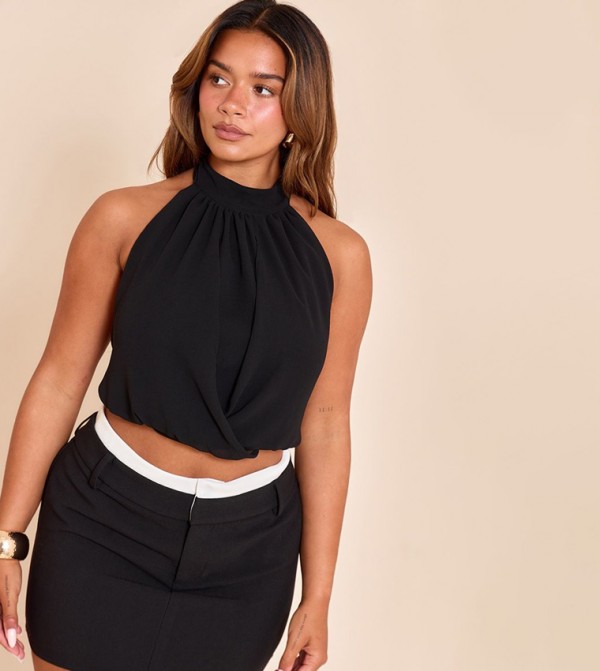 Shape Chiffon Halterneck Open Back Crop Top