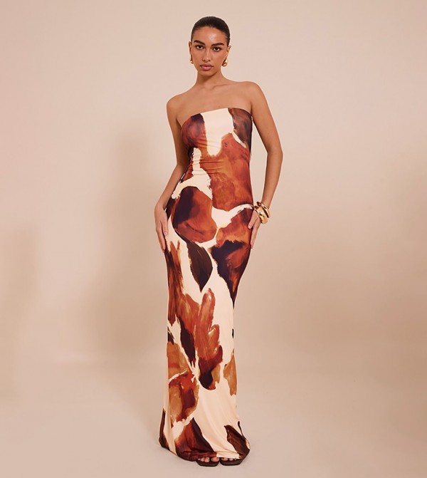 Floral Printed Strapless Maxi Dress
