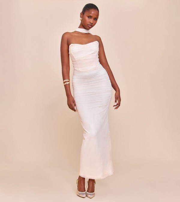 Scarf Detail Ruched Maxi Dress
