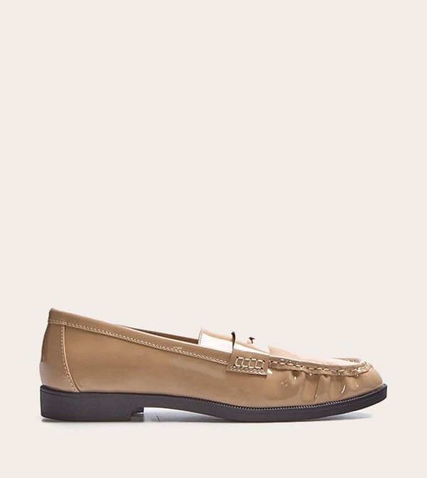 Mocha Patent PU Round Toe Loafers