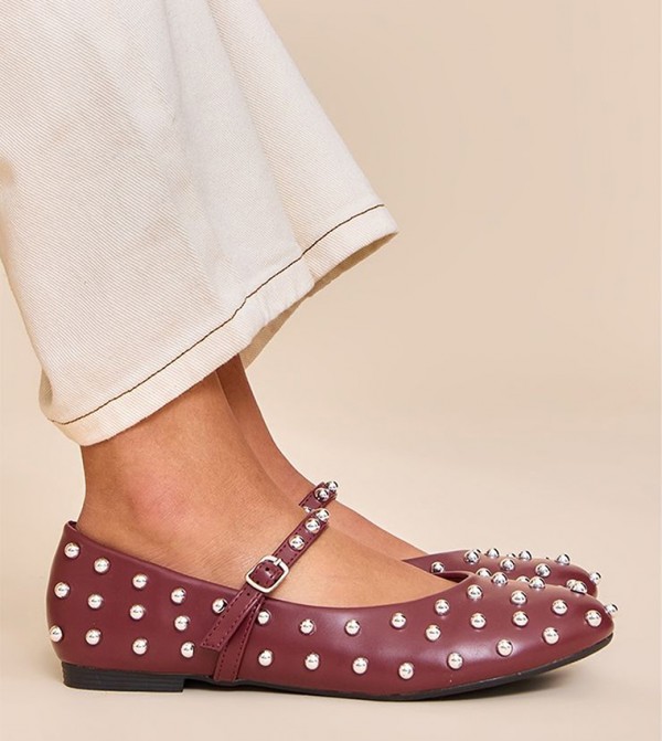 Stud Detail Leather Mary Jane Shoes