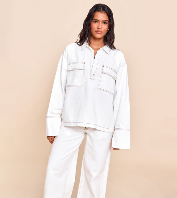 Pocket Detail Oversized Denim Shirt