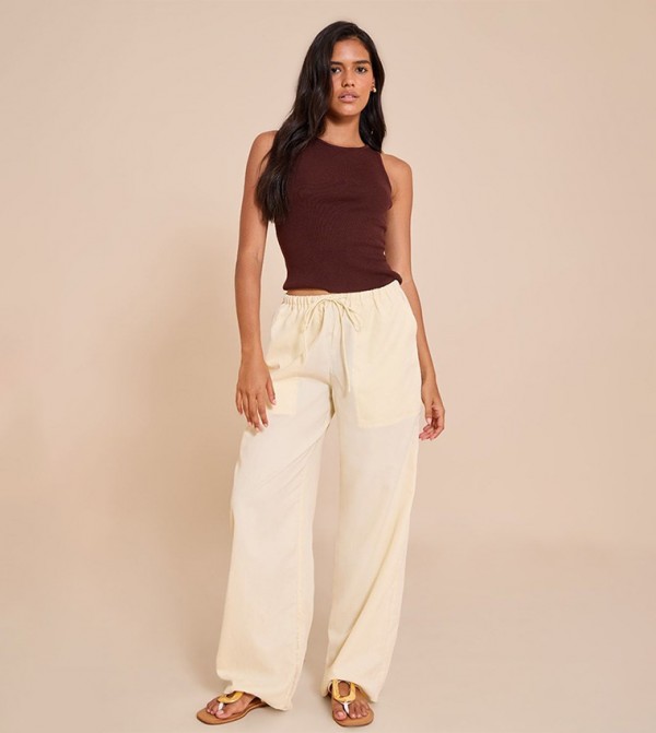 Drawstring Waist Low Rise Relaxed Fit Trousers