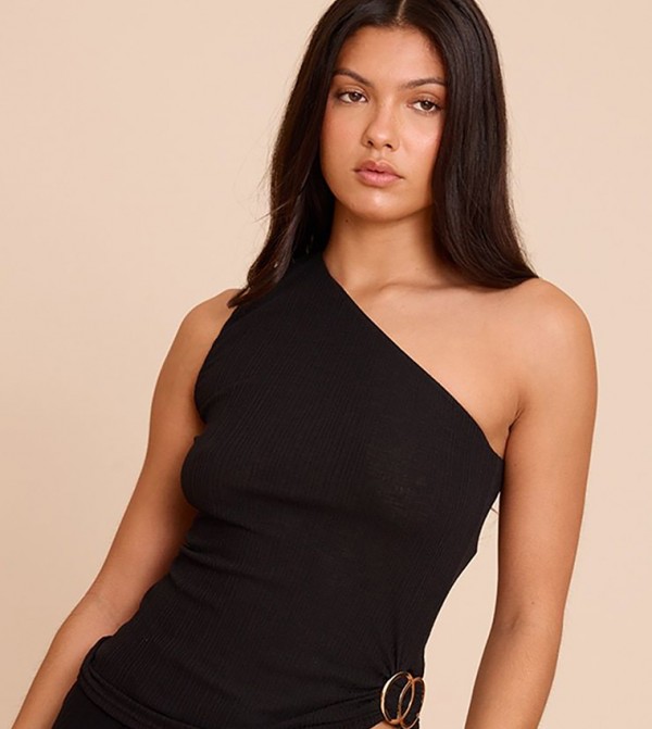 Ribbed Trim Detail One Shoulder Top