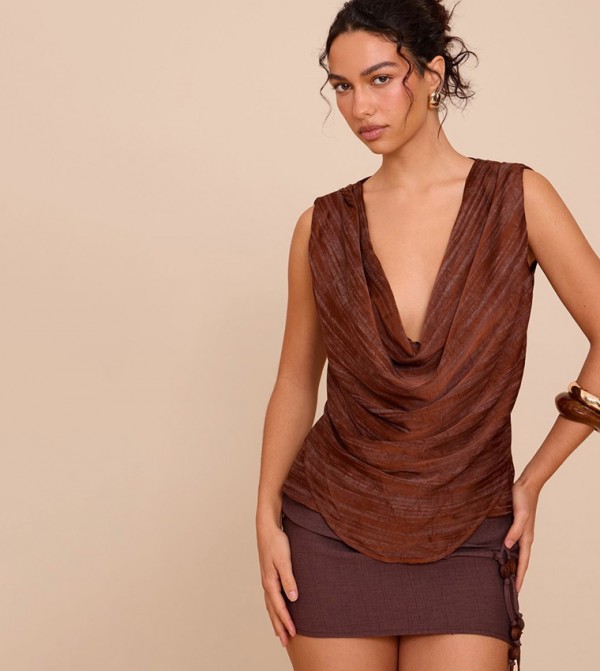 Satin Detail Cowl Sleeveless Top