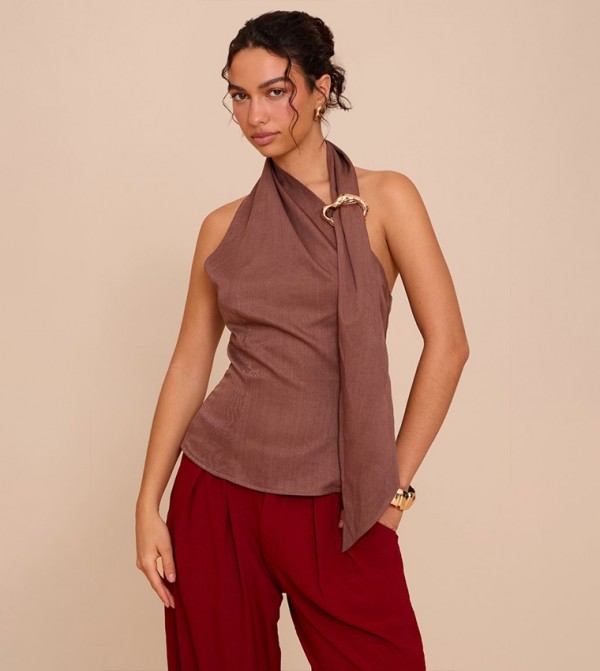 Trim Wrap Scarf Detail Top