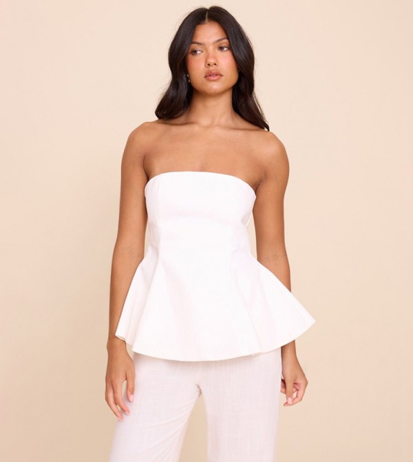 Woven Structured Peplum Bandeau Top