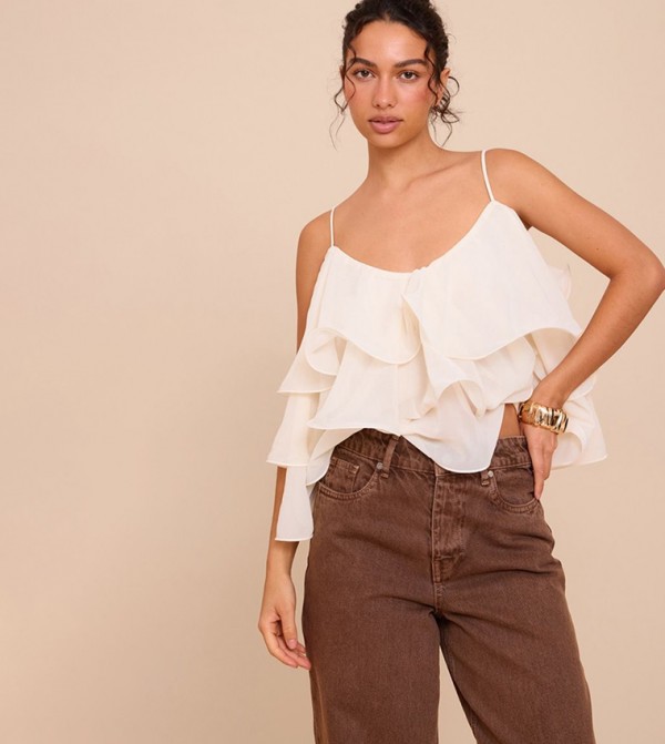 Chiffon Layered Puffball Strappy Top